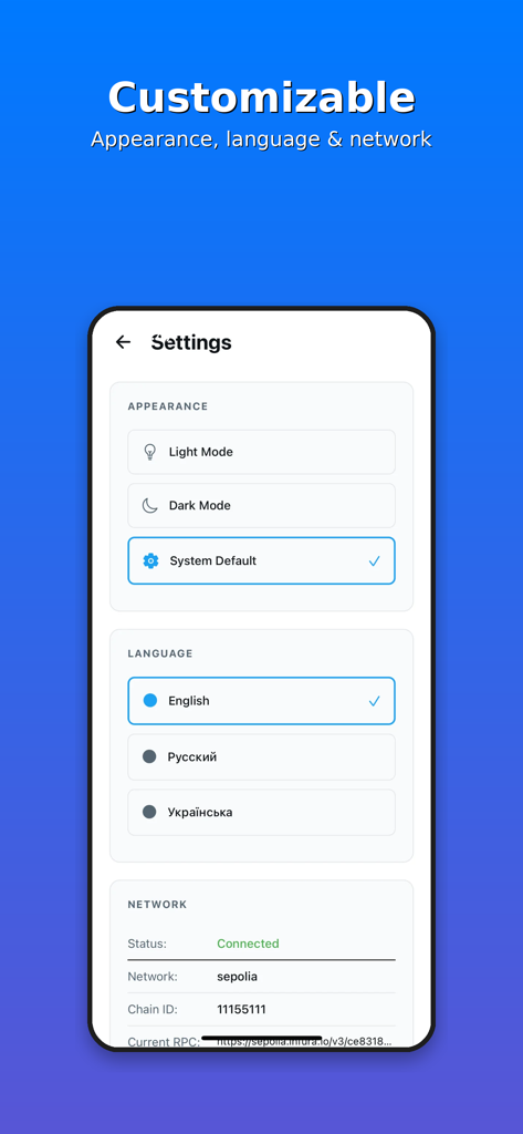 Forum Online - Tela de configurações do aplicativo Fórum Online mostrando temas de aparência, opções de idioma e detalhes de conexão de rede.