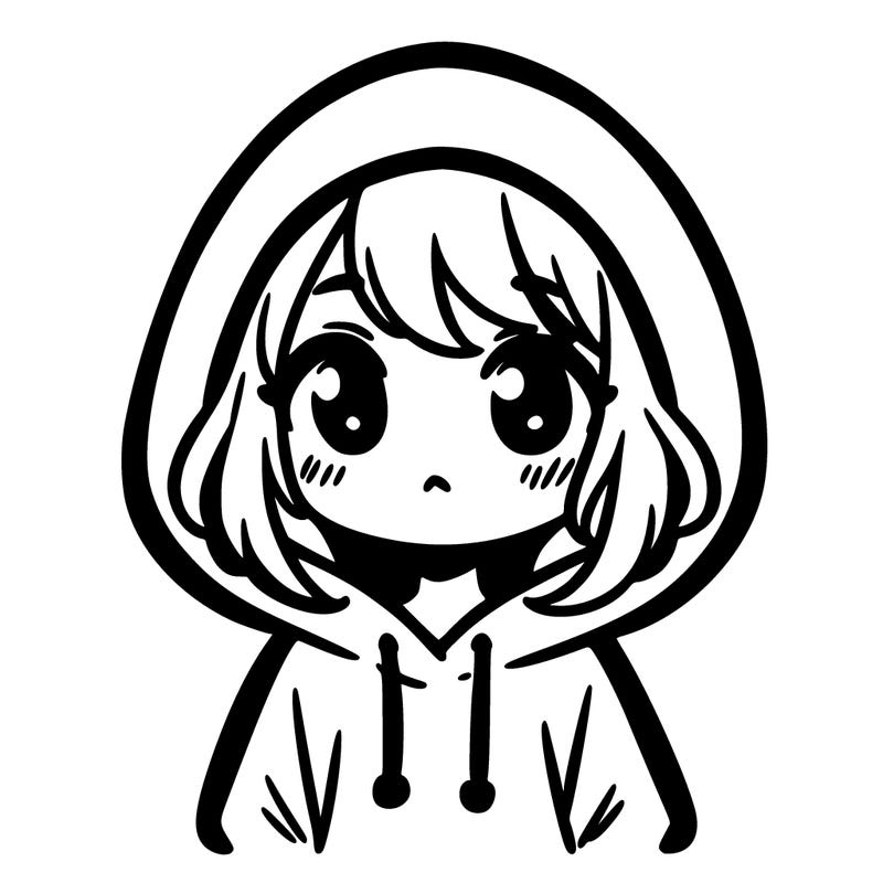girl wearing a hoodie with eyes and nose but no mouth