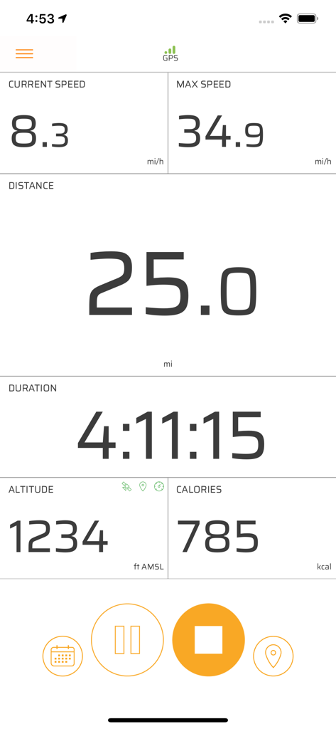 Bike Tracker app interface showing real-time cycling metrics like speed, distance, and altitude.