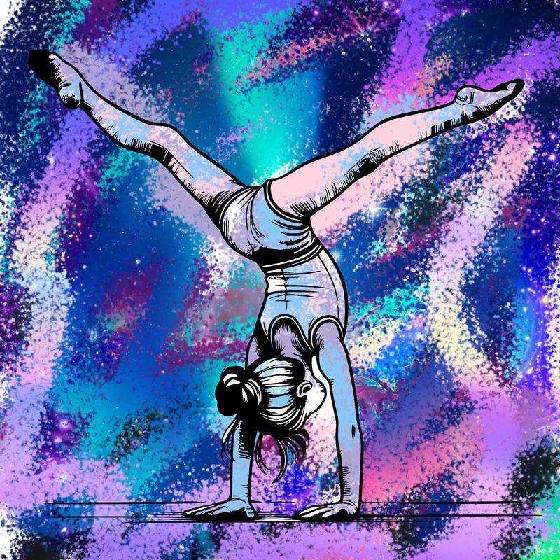 realistic gymnastic hand stand girl in four splits
