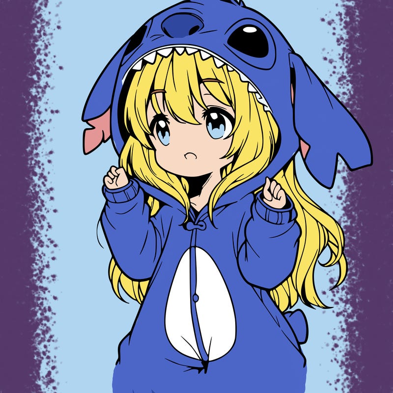 anime girl in a stitch onsie