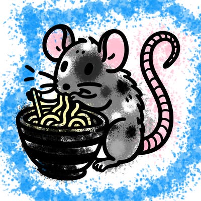 a rat eating ramen