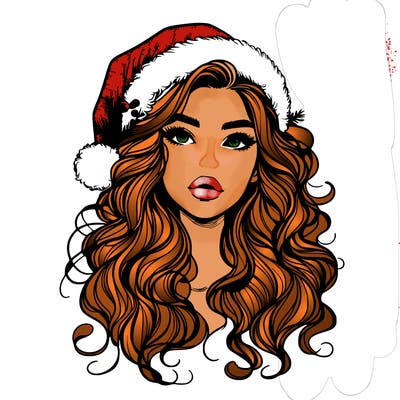 realistic christmas girl with wavy hair and lips