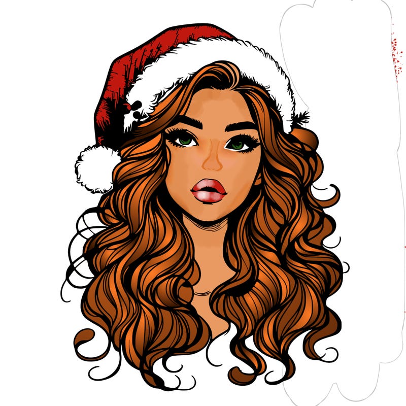 realistic christmas girl with wavy hair and lips