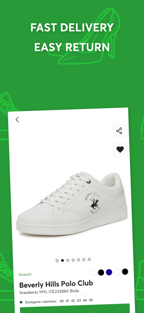 White Beverly Hills Polo Club sneaker displayed on the efootwear mobile app product page