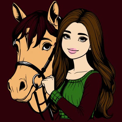 realistic girl with horse
