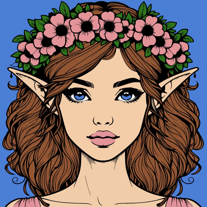 realistic female elf with flower crown