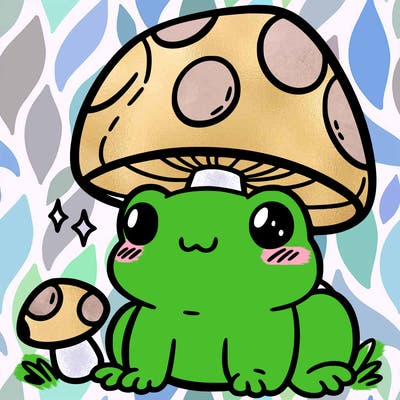 a cute frog with a mushroom hat