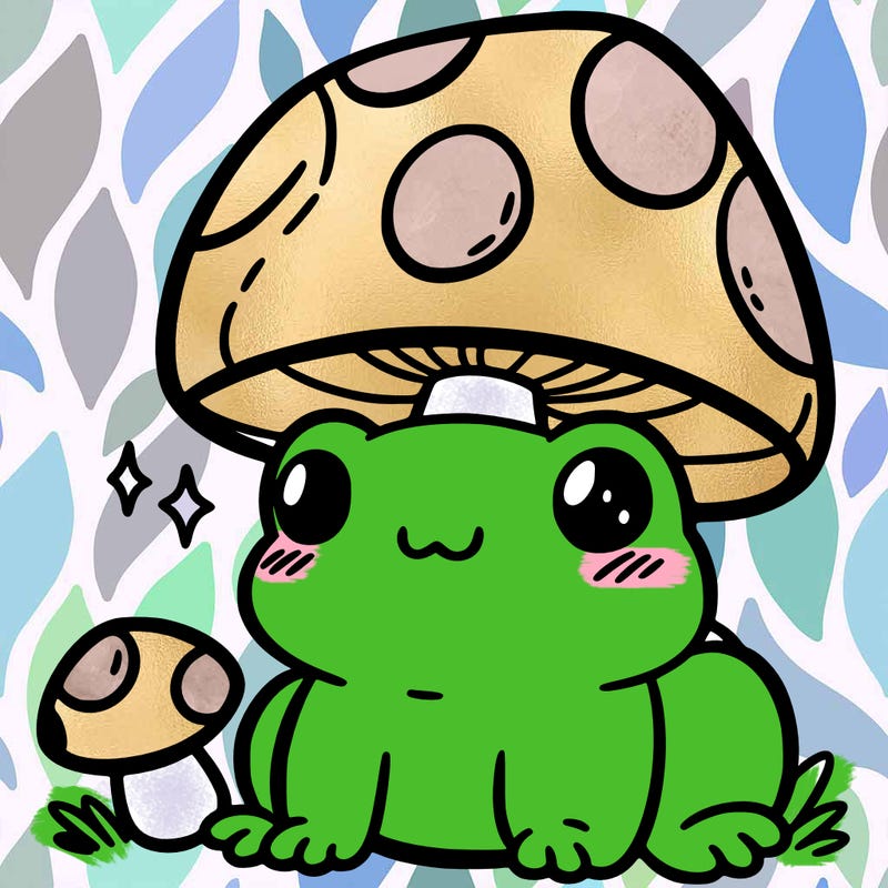 a cute frog with a mushroom hat