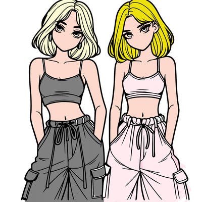 two girls with crop top with baggy pants