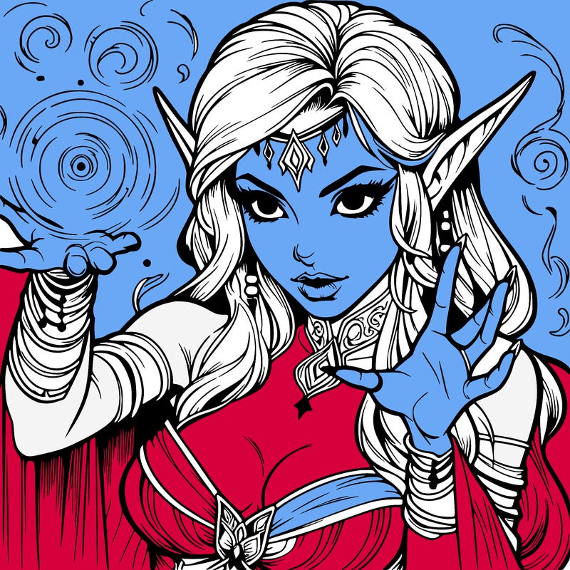 realistic scary beautiful elf sorceress casting spell