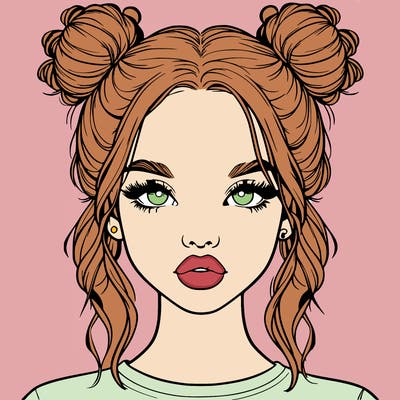 realistic girl with two buns in hair and lips