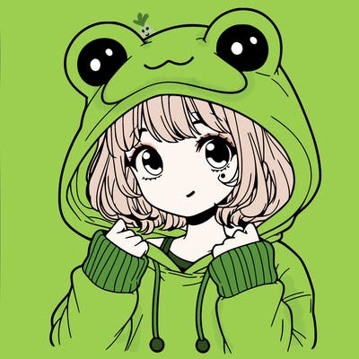 a cute teenage girl wearing a frog hoodie