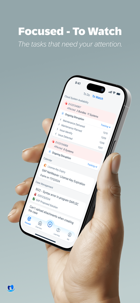SAP for Me - Aplicación móvil SAP for Me que muestra la disponibilidad del sistema y las tareas de mantenimiento en un iPhone