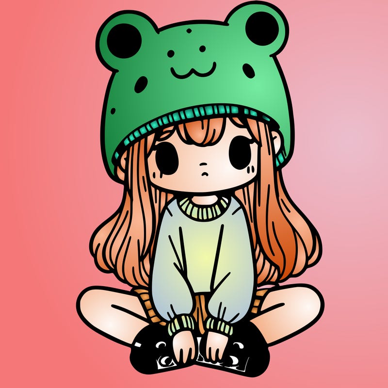 a girl wearing a frog hat and some frog socks