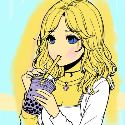 realistic girl drinking boba tea