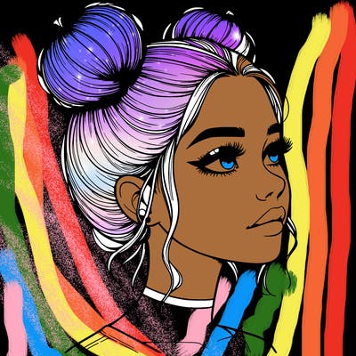 realistic girl with buns on the top of her head