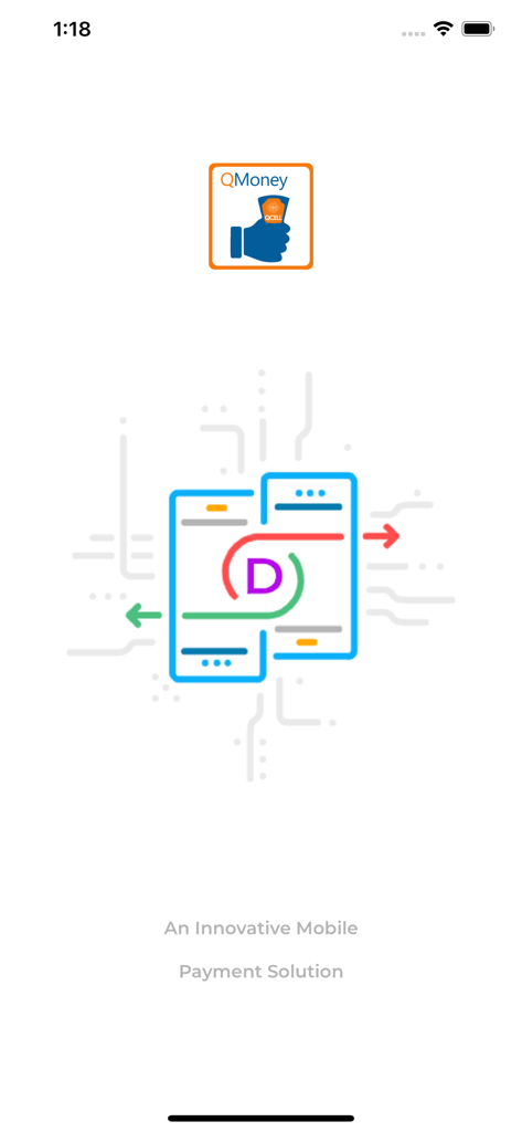 QMoney - Customer - QMoney app splash screen with logo and innovative mobile payment solution text