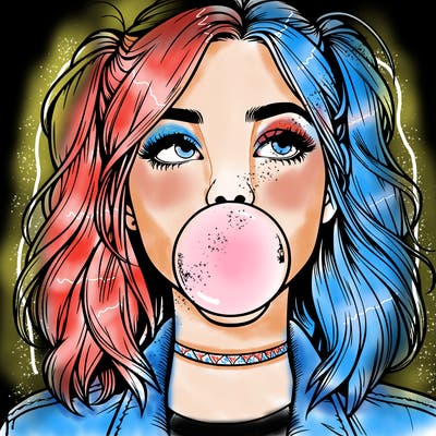 realististic girl blowing bubble -gum