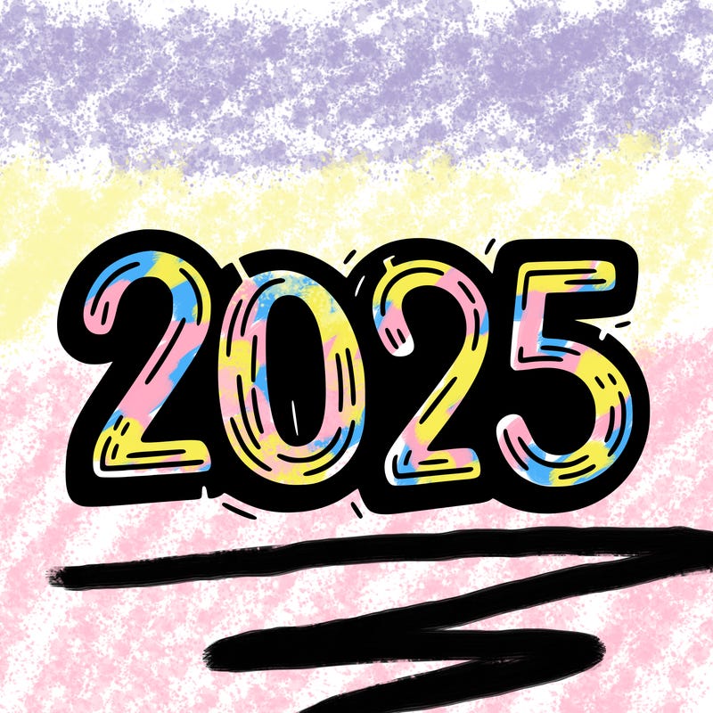 one line scrawled numbers sketch design “2025”