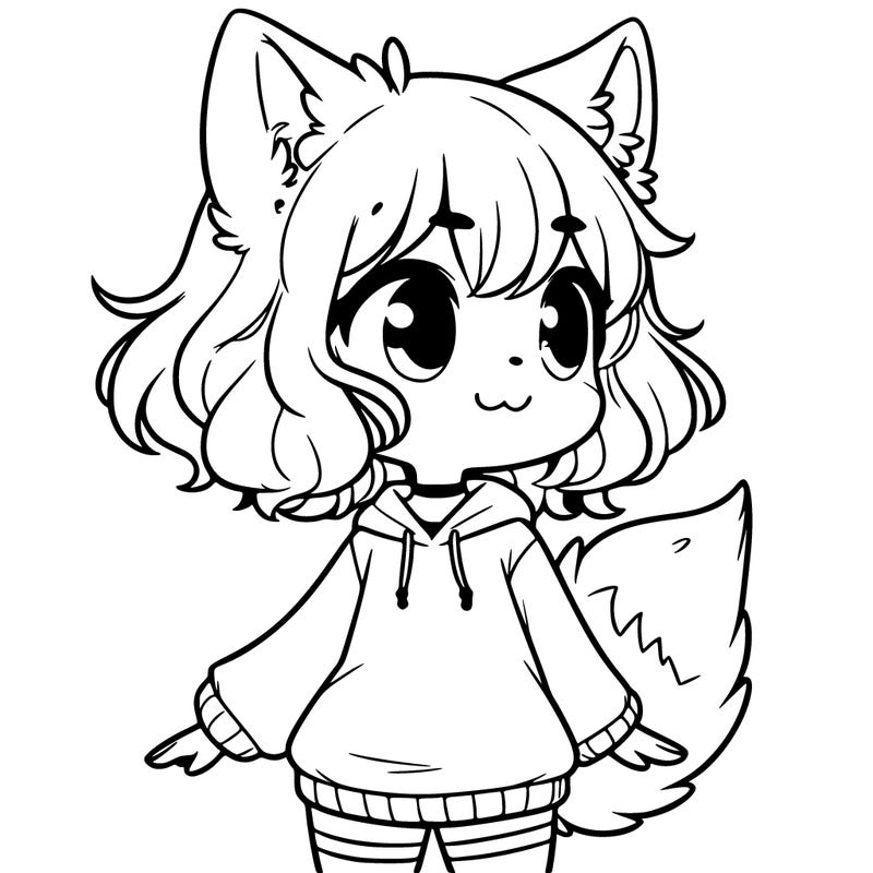 a girl with wolf ears and tail