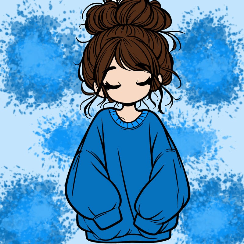 girl with baggy sweatshirt and messy bun