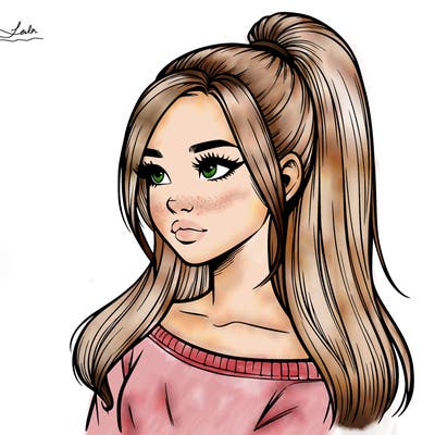 realistic girl with a high ponytail