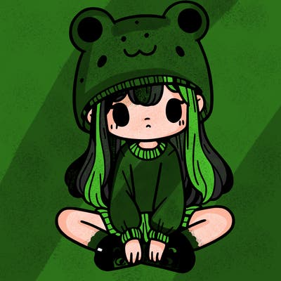 a girl wearing a frog hat and some frog socks