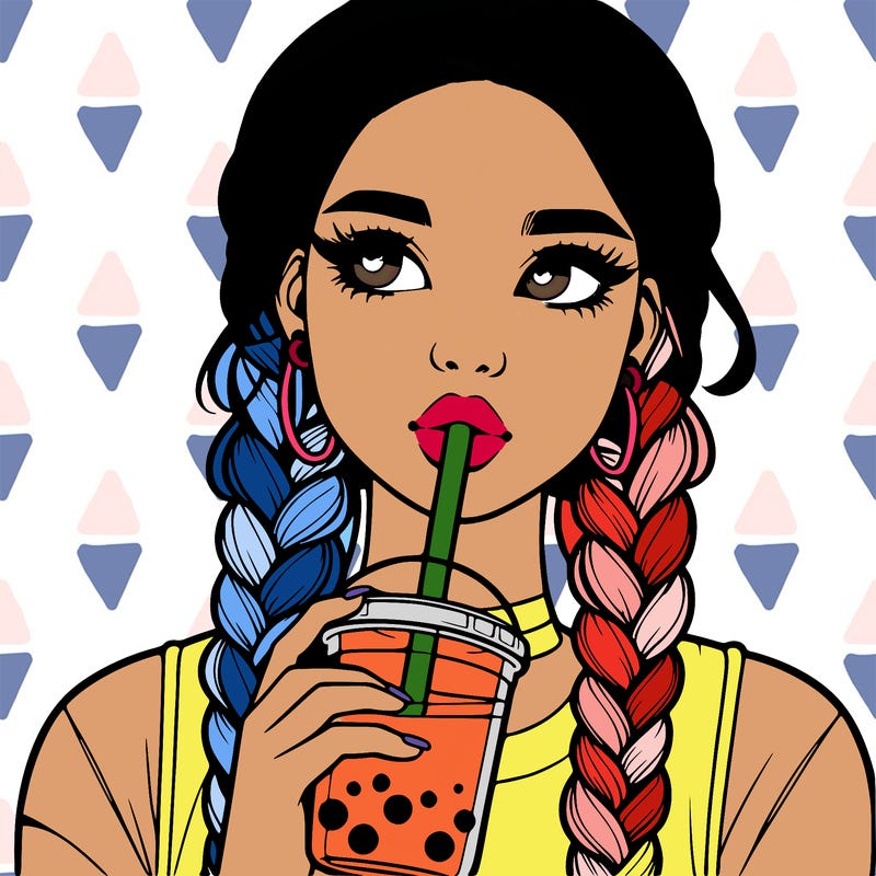 realistic girl with braided hair drinking boba