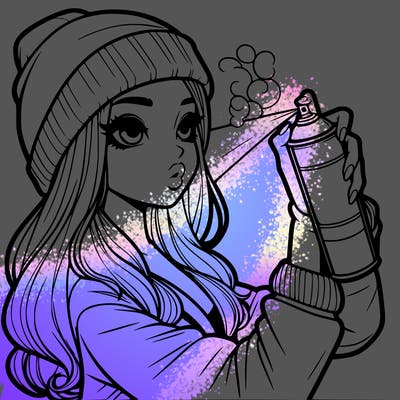 realistic girl spray painting