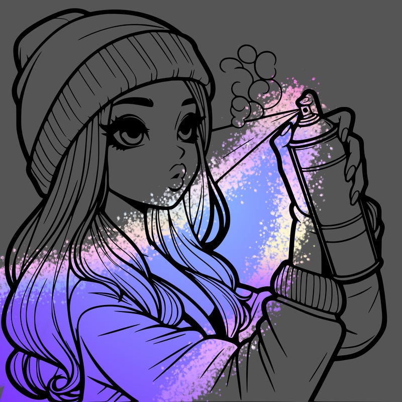 realistic girl spray painting