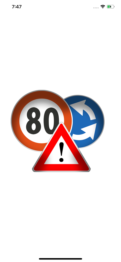 Una raccolta di tre segnali stradali, tra cui un segnale di limite di ottanta, un segnale di rotatoria e un segnale di esclamazione di avvertimento generale.