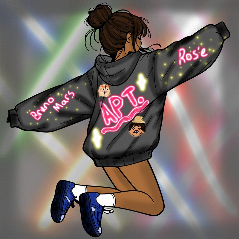 realistic girl jumping with a bun and oversized sweatshirt
