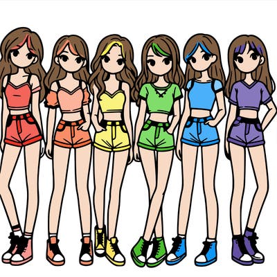 a group of girls wearing crop tops and shorts