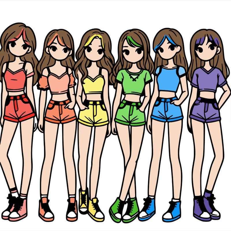 a group of girls wearing crop tops and shorts