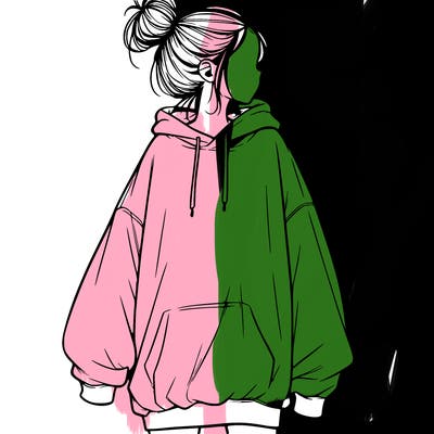 realistic girl with a oversized sweatshirt on and a bun