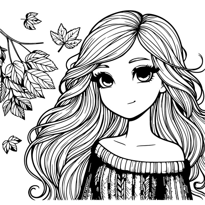 realistic girl with long hair and autumn