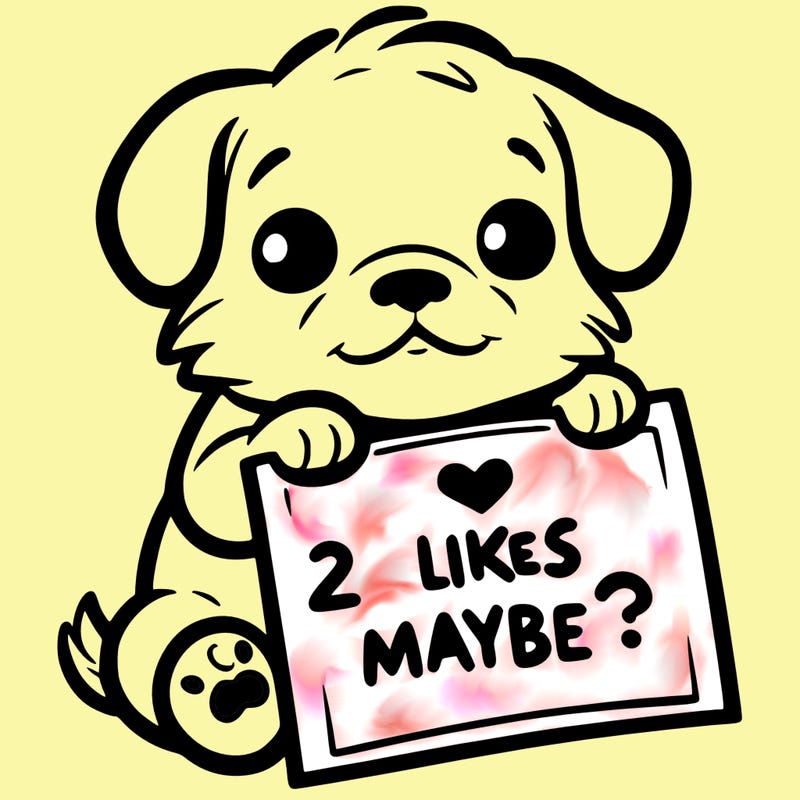 a puppy holding a sign that says 2 likes maybe?