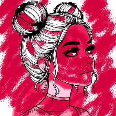 realistic girl with buns on the top of her head