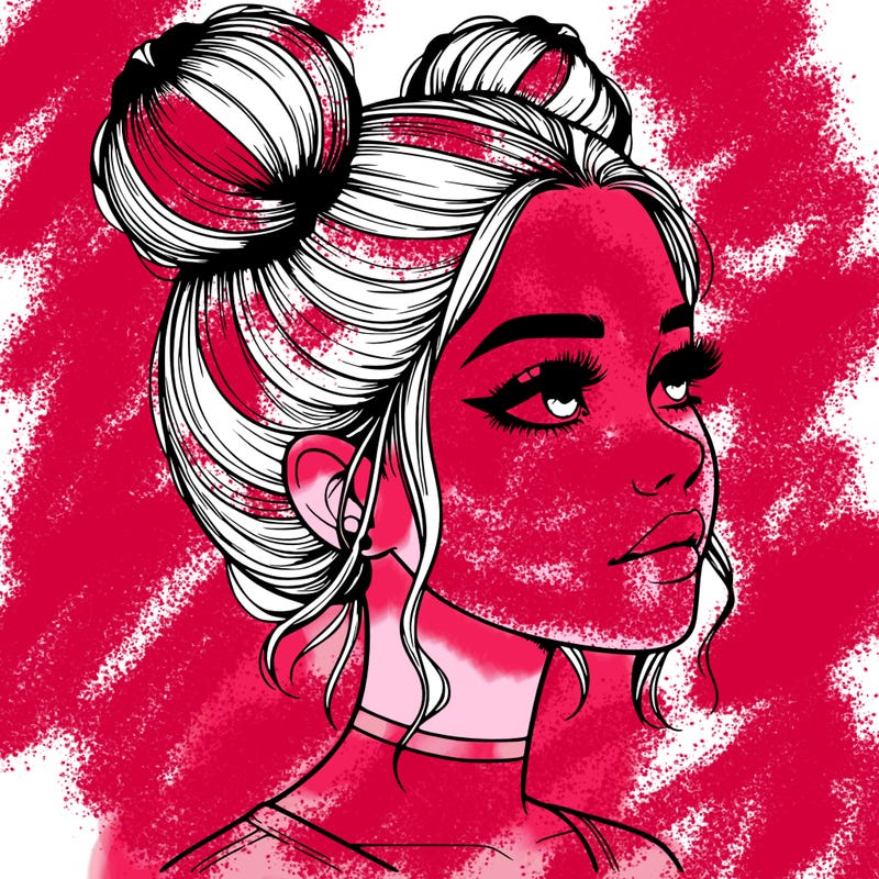 realistic girl with buns on the top of her head