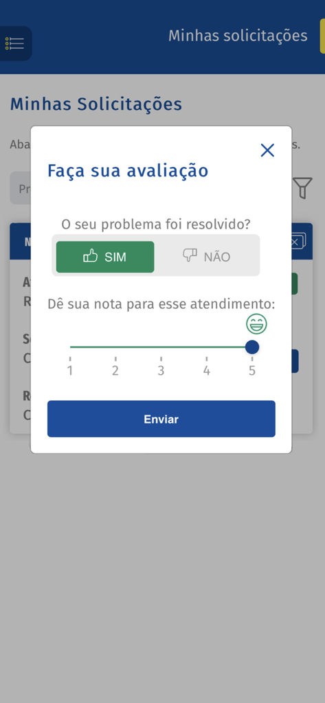 Anatel Consumidor Mobile - Écran d'évaluation du service de l'application Anatel Consumidor avec une barre de notation