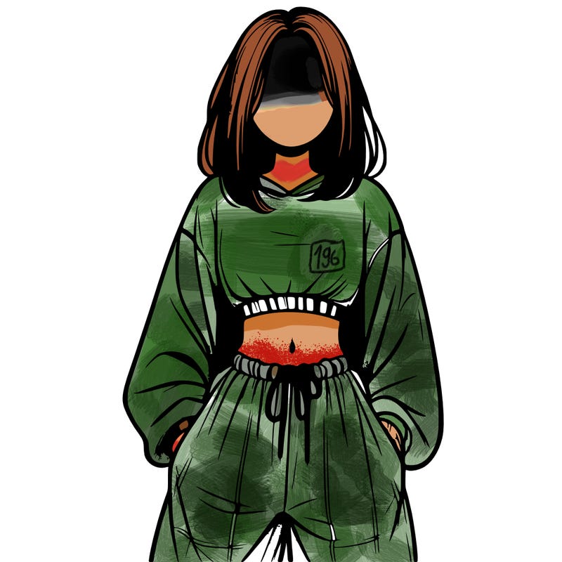 realistic girl faceless with baggy pants and a crop top