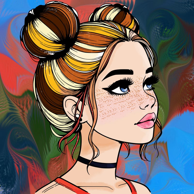 realistic girl with buns on the top of her head