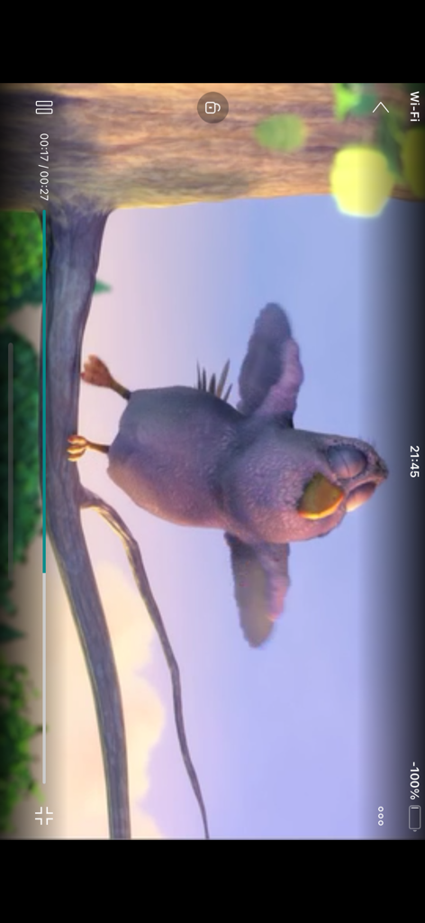 FileMaster Pro - Interfaccia del lettore video mobile in FileMaster Pro che mostra un uccello animato in 3D