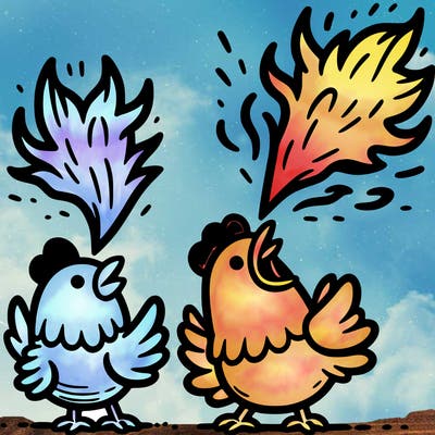 chickens breathing fire