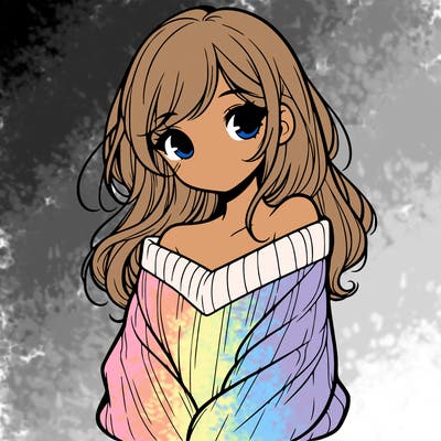 shy pretty girl wearing a sweater that is falling off one shoulder portrait