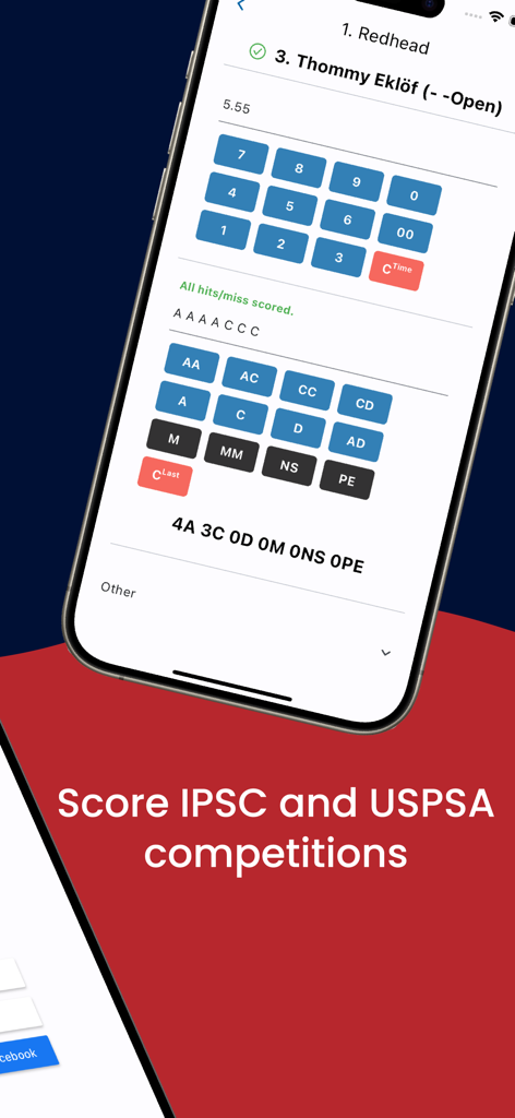 Shoot'n Score It - Mobile app interface for scoring IPSC and USPSA shooting competitions