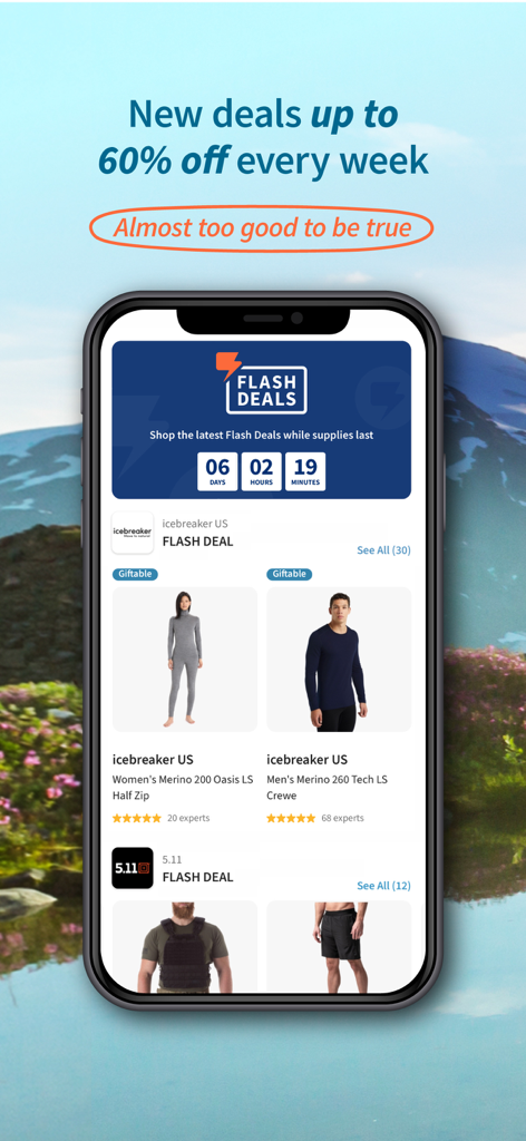 ExpertVoice - ExpertVoice mobile app interface showcasing weekly flash deals and exclusive discounts up to 60 percent off