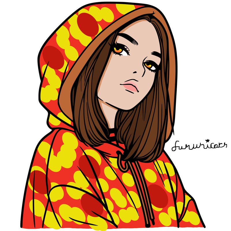 a realistic girl in a hoodie