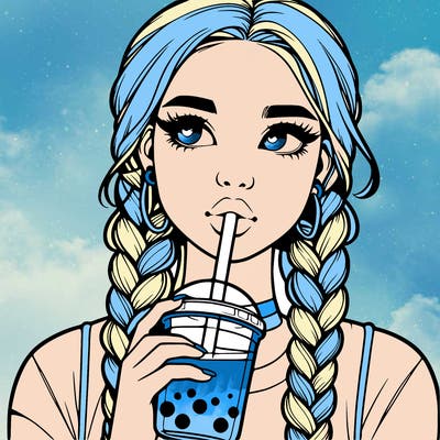 realistic girl with braided hair drinking boba